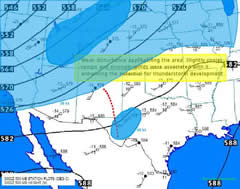 500 mb map at 7 pm CDT on May 11, 1970 (0000 UTC). Click on the map for a larger view.