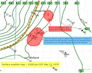 10 pm CDT (0300Z) surface map on May 11, 2004. Click on the map for a larger view.