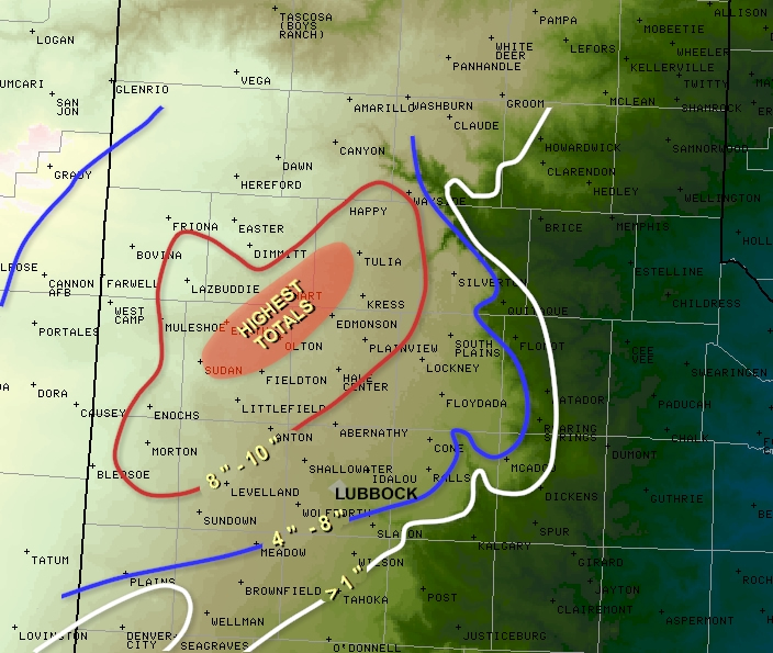 Map of snowfall totals for the entire event