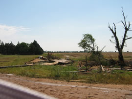 Damage from the second of two tornadoes to impact Ralls, TX. Click on the image for a larger view.