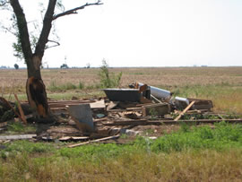 Damage from the second of two tornadoes to impact Ralls, TX. Click on the image for a larger view.