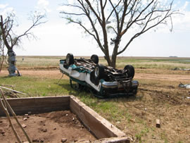 Damage from the first of two tornadoes to impact Ralls, TX. Click on the image for a larger view.