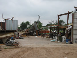 Image of damage from June 9, 2005 storm. Photograph taken by Brian LaMarre, Warning Coordination Meteorologist, WFO Lubbock, TX.