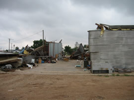 Image of damage from June 9, 2005 storm. Photograph taken by Brian LaMarre, Warning Coordination Meteorologist, WFO Lubbock, TX.