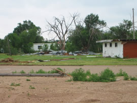 Image of damage from June 9, 2005 storm. Photograph taken by Brian LaMarre, Warning Coordination Meteorologist, WFO Lubbock, TX.