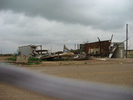 Image of damage from June 9, 2005 storm. Photograph taken by Brian LaMarre, Warning Coordination Meteorologist, WFO Lubbock, TX.