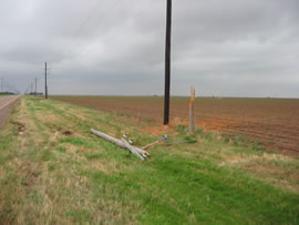 Image of damage from June 9, 2005 storm. Photograph taken by Brian LaMarre, Warning Coordination Meteorologist, WFO Lubbock, TX.