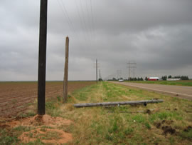 Image of damage from June 9, 2005 storm. Photograph taken by Brian LaMarre, Warning Coordination Meteorologist, WFO Lubbock, TX.