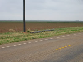 Image of damage from June 9, 2005 storm. Photograph taken by Brian LaMarre, Warning Coordination Meteorologist, WFO Lubbock, TX.