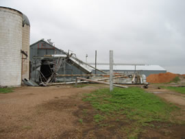 Image of damage from June 9, 2005 storm. Photograph taken by Brian LaMarre, Warning Coordination Meteorologist, WFO Lubbock, TX.