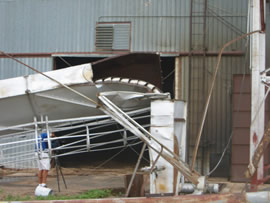 Image of damage from June 9, 2005 storm. Photograph taken by Brian LaMarre, Warning Coordination Meteorologist, WFO Lubbock, TX.