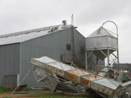 Image of damage from June 9, 2005 storm. Photograph taken by Brian LaMarre, Warning Coordination Meteorologist, WFO Lubbock, TX.