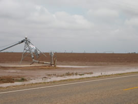 Image of damage from June 9, 2005 storm. Photograph taken by Brian LaMarre, Warning Coordination Meteorologist, WFO Lubbock, TX.