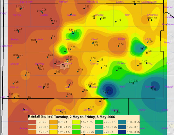 Rainfall (inches) Tuesday, 2 May to Friday, 5 May 2006.