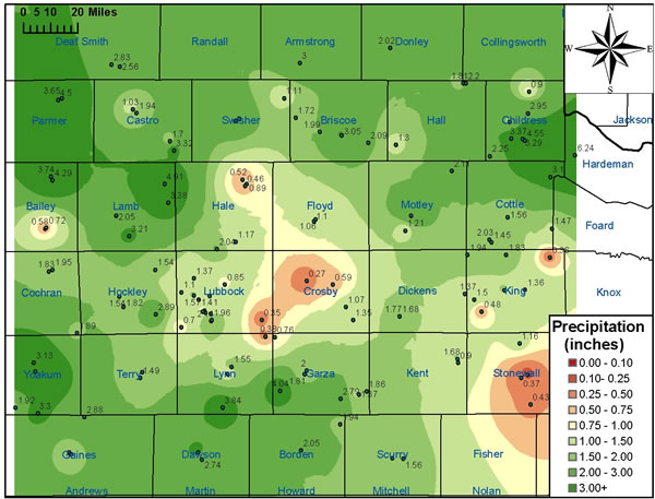 Image of rainfall that fell across the area between August 13 to August 22, 2006.