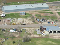 Aerial photo of Tulia storm damage (photo by Darrin Davis and Zane Price).