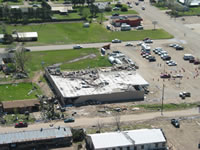 Aerial photo of Tulia storm damage (photo by Darrin Davis and Zane Price).