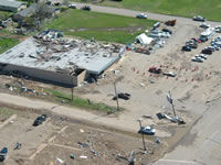 Aerial photo of Tulia storm damage (photo by Darrin Davis and Zane Price).