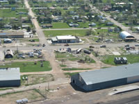 Aerial photo of Tulia storm damage (photo by Darrin Davis and Zane Price).