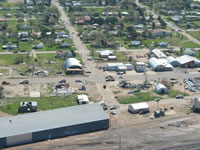 Aerial photo of Tulia storm damage (photo by Darrin Davis and Zane Price).