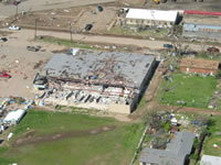 Aerial photo of Tulia storm damage (photo by Darrin Davis and Zane Price).