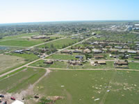 Aerial photo of Tulia storm damage (photo by Darrin Davis and Zane Price).