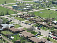 Aerial photo of Tulia storm damage (photo by Darrin Davis and Zane Price).