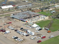 Aerial photo of Tulia storm damage (photo by Darrin Davis and Zane Price).