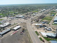 Aerial photo of Tulia storm damage (photo by Darrin Davis and Zane Price).