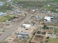 Aerial photo of Tulia storm damage (photo by Darrin Davis and Zane Price).