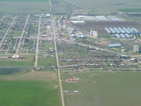 Aerial photo of Tulia storm damage (photo by Darrin Davis and Zane Price).