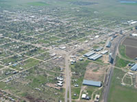 Aerial photo of Tulia storm damage (photo by Darrin Davis and Zane Price).