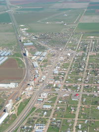 Aerial photo of Tulia storm damage (photo by Darrin Davis and Zane Price).