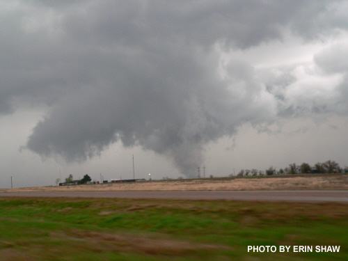 Developing tornado over Tulia viewed from the southwest on I-27. (photos courtesy Erin Shaw)