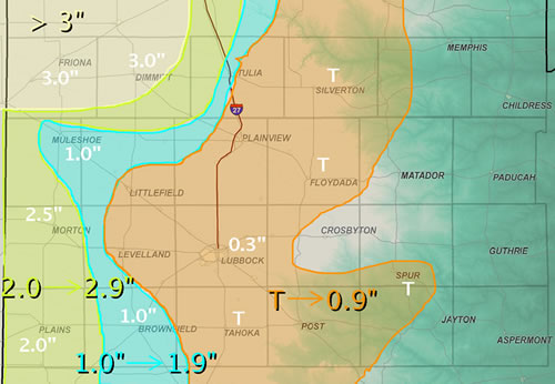 Map of approximate snowfall (inches) recorded for 2-3 March 2008. The data is courtesy of the National Weather Service Cooperative Observers. Graphic created by Jeff Vitale. Click on the image for a larger view. 