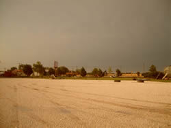 Damage to a building in Muleshoe Texas on 25 May 2008. Click on the image for a larger view. Photo taken by Jack Rennels.