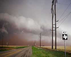 Picture of storm and wall of dust near Sudan on 25 May 2008. Click on image for a larger view. Picture by Mark Conder.