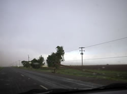 Image of downed power poles take near Littlefield on 25 May 2008. Click on the image for a larger view. Picture by Mark Conder.