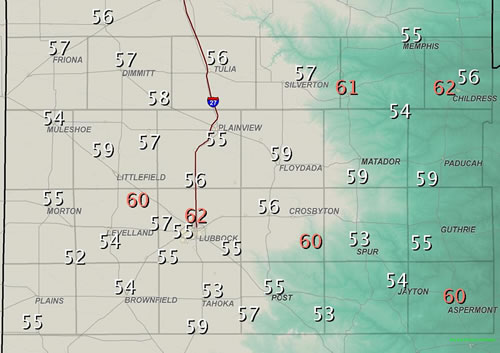 Graphic of maximum wind gusts recorded around the South Plains area on Thursday (9 April 2009). Wind gusts were recorded by the Texas Tech West Texas Mesonet and the National Weather Service. Click on the image for a larger view. 