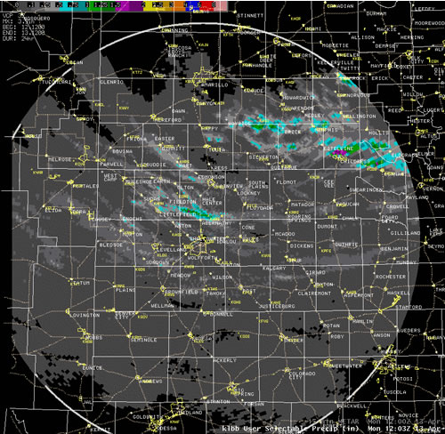 Radar estimated rainfall from 7 am Sunday (12 April) to 7 am Monday  (13 April). Though the amounts are not precise, they do depict regions of higher and lower precipitation. Click on the image for a larger view.