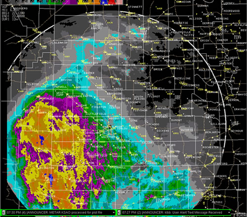 Radar derived storm total precipitation from 7 am to 7 pm on Wednesday, 22 July 2009. Click on the image for a larger view.