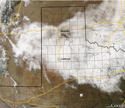 Satellite image of the snow cover on Christmas Day. Click on the image for a larger view.