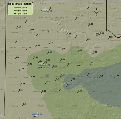 Graphic displaying 2-day rainfall totals, in inches, from February 28 - March 1, 2010. Rain totals are courtesy of the West Texas Mesonet and the National Weather Service. Click on the image for a larger view.