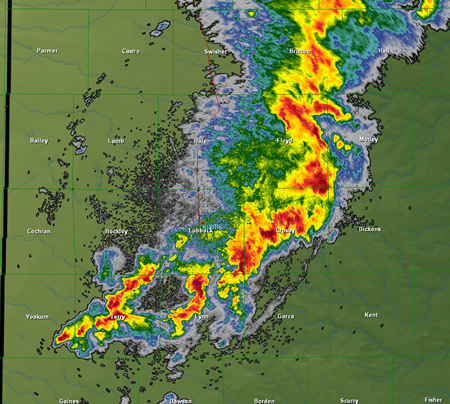 Image of the Lubbock radar reflectivity at 8 pm, October 21st