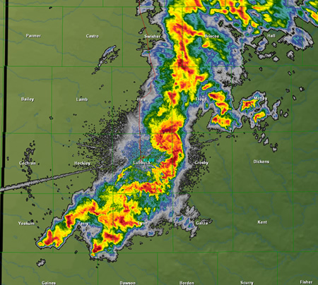 Image of the Lubbock radar reflectivity at 7 pm, October 21st