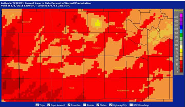 Year to date precipitation percent of normal through June 1, 2011. Click on the image for a larger view.