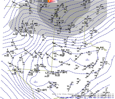 Surface map from 4 pm, October 17th, 2011