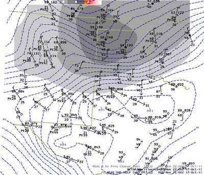 Surface map from 5 pm, October 17th, 2011