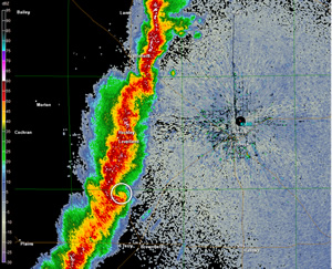 KLBB radar reflectivity image at 0406 UTC