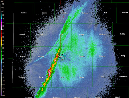 Radar image from Lubbock at 10 pm Sunday night